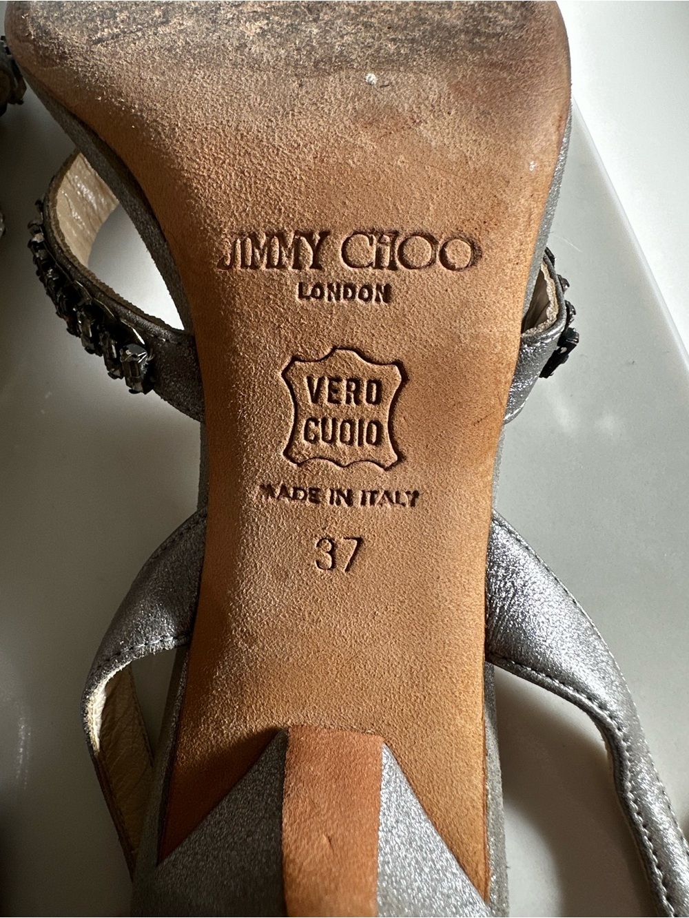 Jimmy Choo Metallic Silver Slingback Heels - Picture 11 of 13